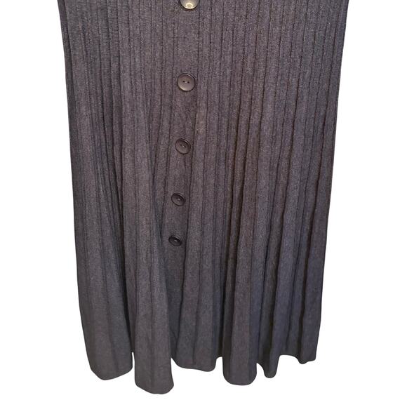 Premise Dark Grey Knit Button Sweater Midi Skirt Wide Rib High Waist Medium - Picture 7 of 8
